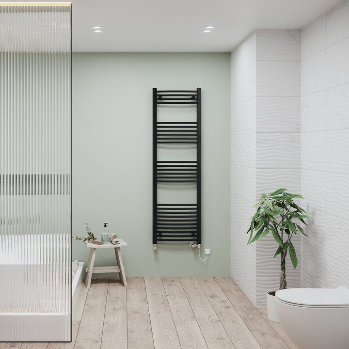 Zennor Black Dual Fuel Towel Rail 1600mm x 500mm – Standard Curved Bathroom Radiator