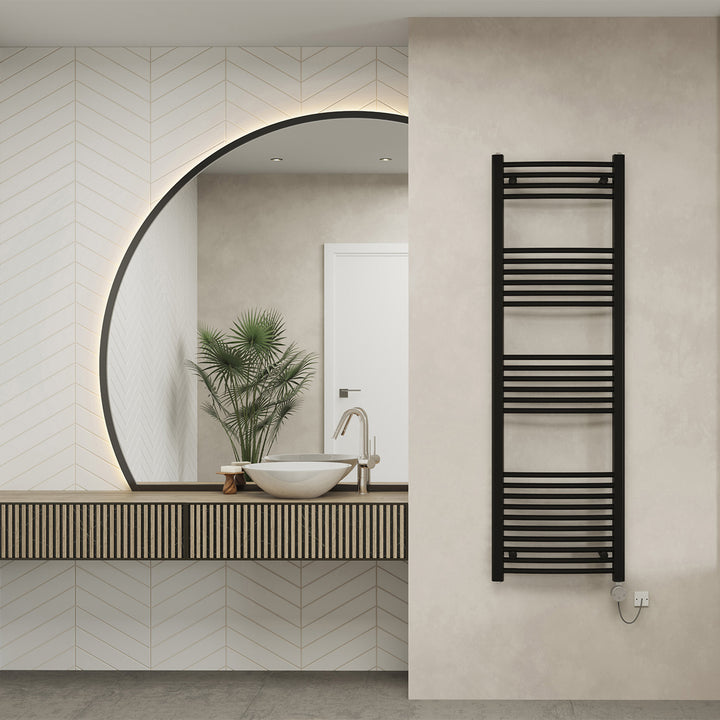 Zennor - Black Electric Towel Rail H1600mm x W500mm Curved 600w Thermostatic