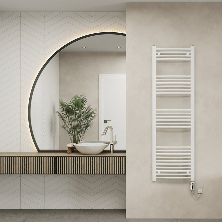 Zennor - White Electric Towel Rail H1600mm x W500mm Curved 600w Thermostatic WIFI