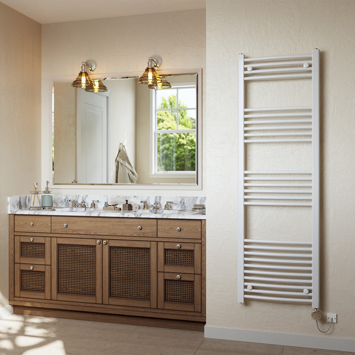 Zennor - White Electric Towel Rail H1600mm x W500mm Curved 600w Thermostatic
