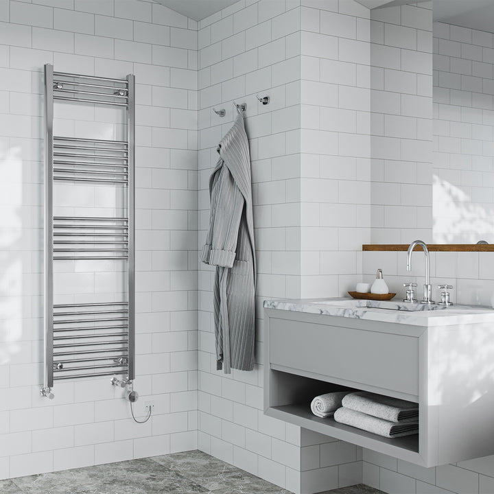 Zennor - Chrome Dual Fuel Towel Rail H1600mm x W500mm Thermostatic - Straight