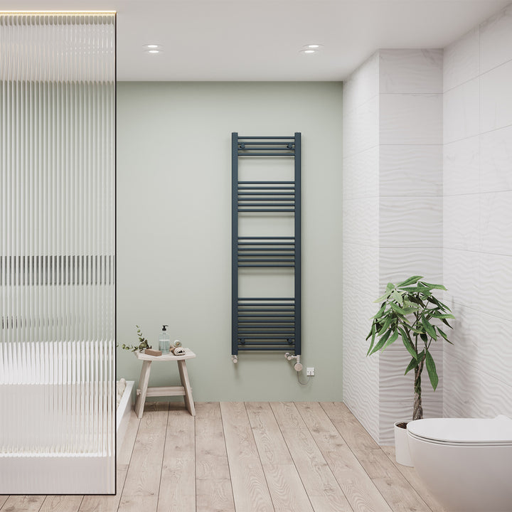 Zennor - Anthracite Dual Fuel Towel Rail H1600mm x W500mm Thermostatic - Straight