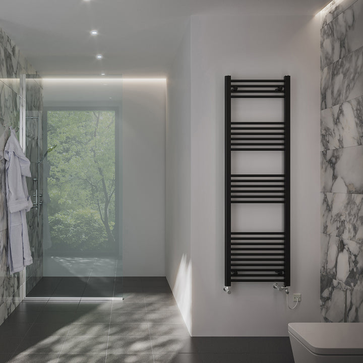 Zennor - Black Dual Fuel Towel Rail H1600mm x W500mm Standard - Straight