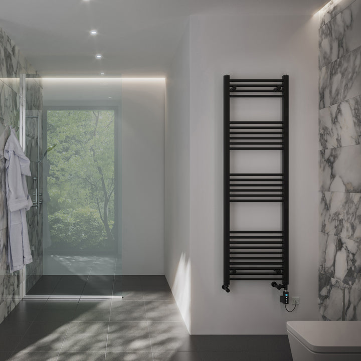 Zennor - Black Dual Fuel Towel Rail H1600mm x W500mm Thermostatic WIFI - Straight