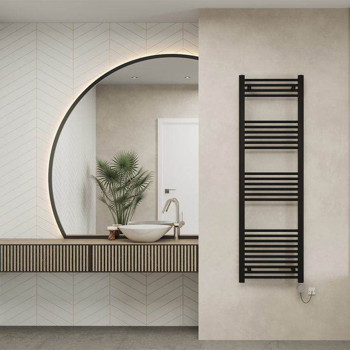 Zennor - Black Electric Towel Rail H1600mm x W500mm Straight 600w Thermostatic