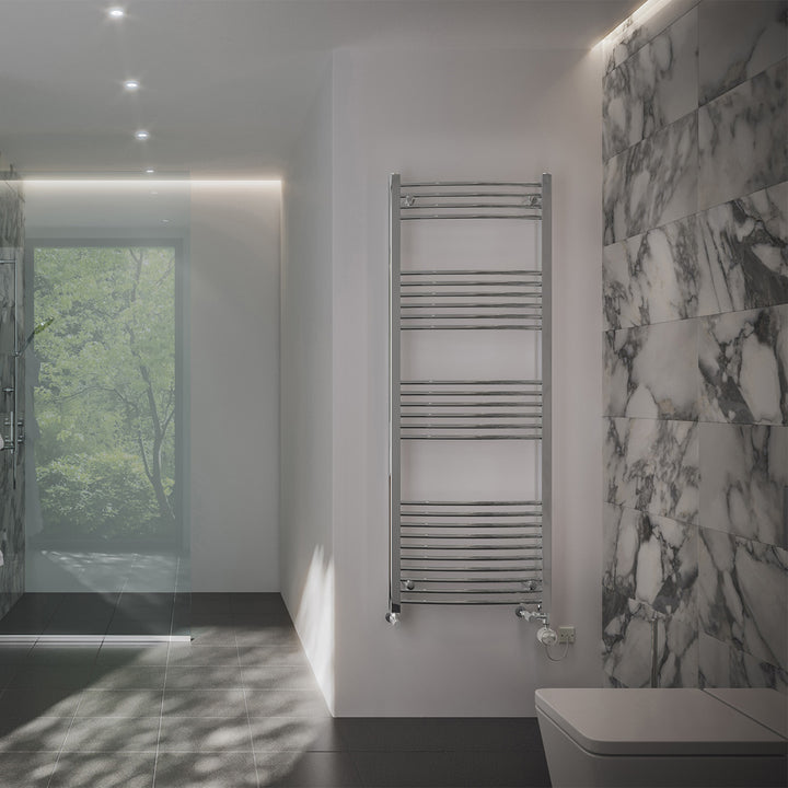 Zennor - Chrome Dual Fuel Towel Rail H1600mm x W600mm Thermostatic - Curved