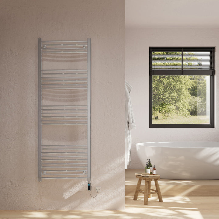 Zennor - Chrome Electric Towel Rail H1600mm x W600mm Curved 500w Thermostatic WIFI