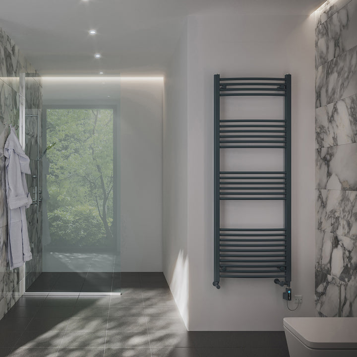 Zennor - Anthracite Dual Fuel Towel Rail H1600mm x W600mm Thermostatic WIFI - Curved