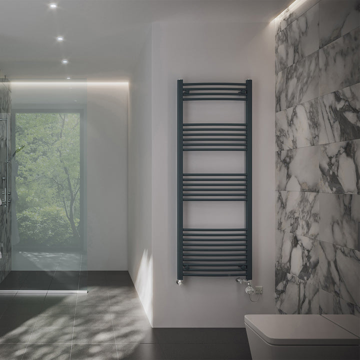 Zennor - Anthracite Dual Fuel Towel Rail H1600mm x W600mm Thermostatic - Curved