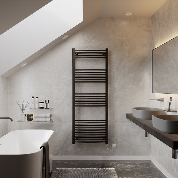 Zennor - Black Electric Towel Rail H1600mm x W600mm Curved 800w Standard