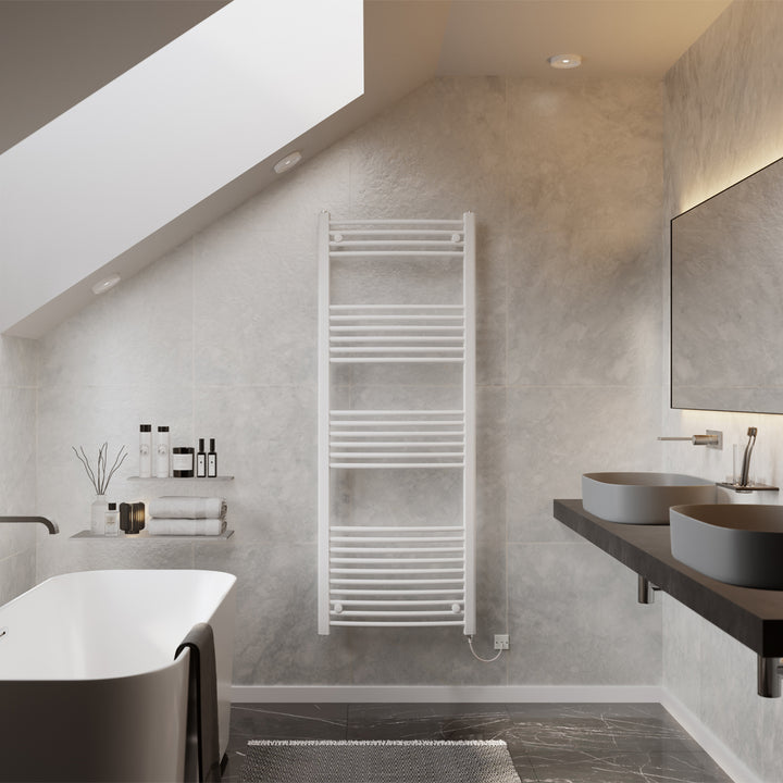 Zennor - White Electric Towel Rail H1600mm x W600mm Curved 800w Standard