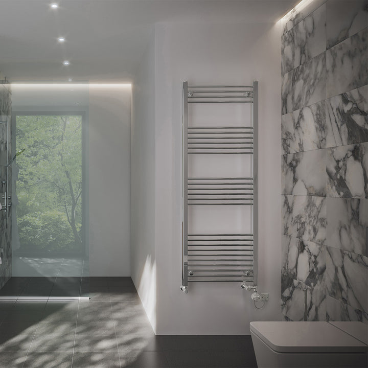 Zennor - Chrome Dual Fuel Towel Rail H1600mm x W600mm Thermostatic - Straight