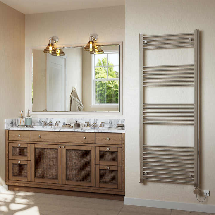 Zennor - Chrome Electric Towel Rail H1600mm x W600mm Straight 500w Thermostatic