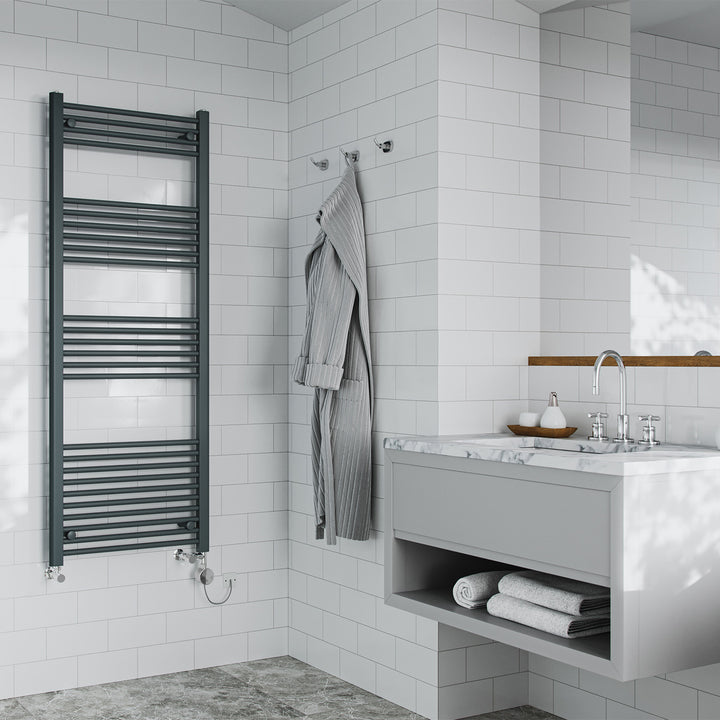 Zennor - Anthracite Dual Fuel Towel Rail H1600mm x W600mm Thermostatic - Straight