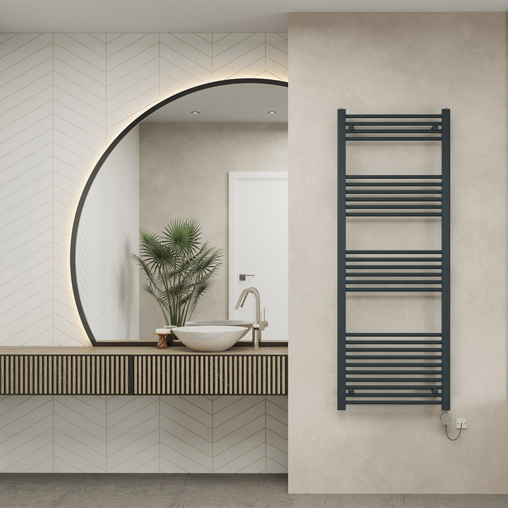 Zennor - Anthracite Electric Towel Rail H1600mm x W600mm Straight 600w Thermostatic