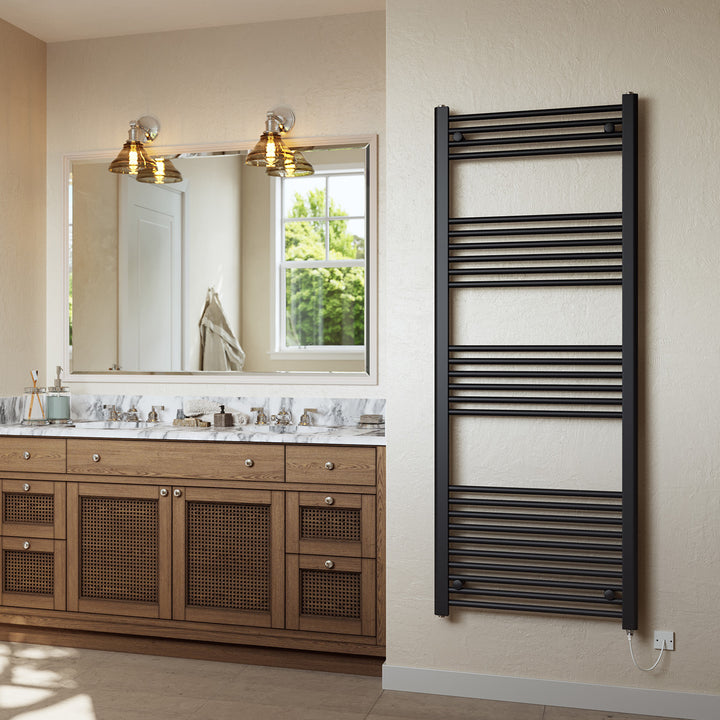 Zennor - Black Electric Towel Rail H1600mm x W600mm Straight 800w Standard