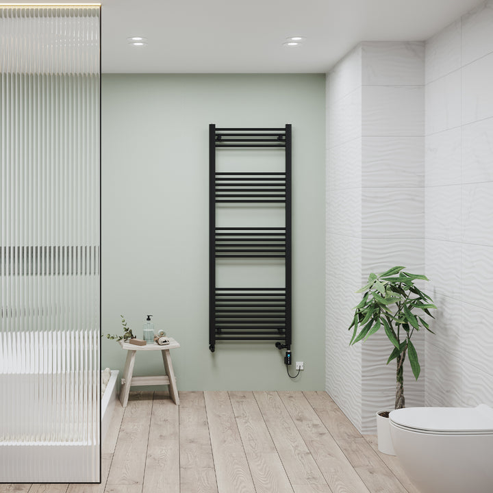 Zennor - Black Dual Fuel Towel Rail H1600mm x W600mm Thermostatic WIFI - Straight