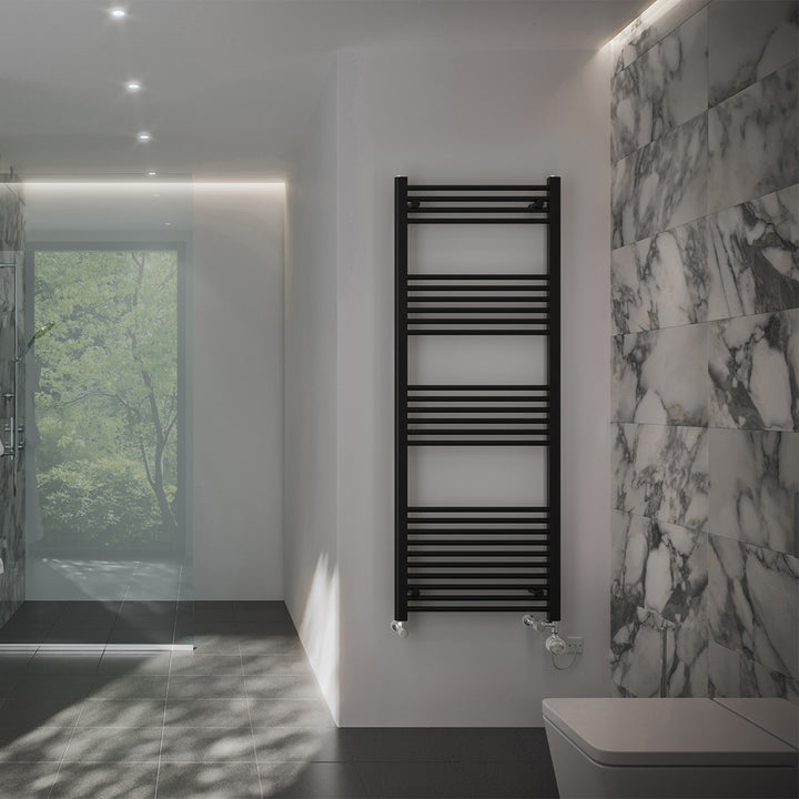 Zennor - Black Dual Fuel Towel Rail H1600mm x W600mm Thermostatic - Straight