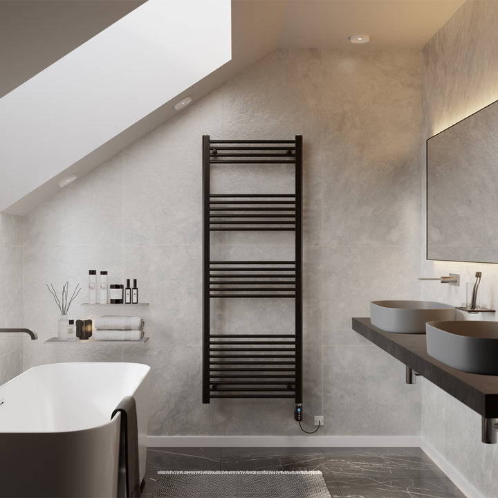 Zennor - Black Electric Towel Rail H1600mm x W600mm Straight 800w Thermostatic WIFI