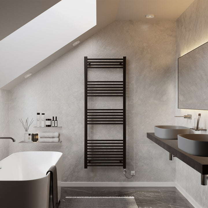 Zennor - Black Electric Towel Rail H1600mm x W600mm Straight 800w Thermostatic