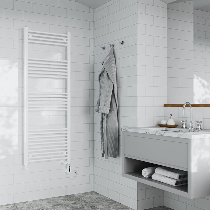 Zennor - White Dual Fuel Towel Rail H1600mm x W600mm Thermostatic WIFI - Straight