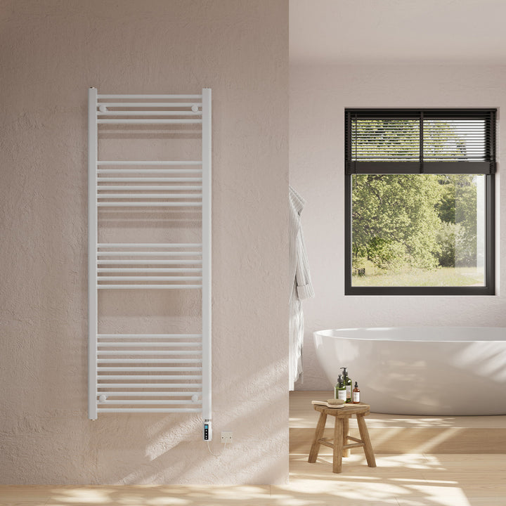 Zennor - White Electric Towel Rail H1600mm x W600mm Straight 800w Thermostatic WIFI