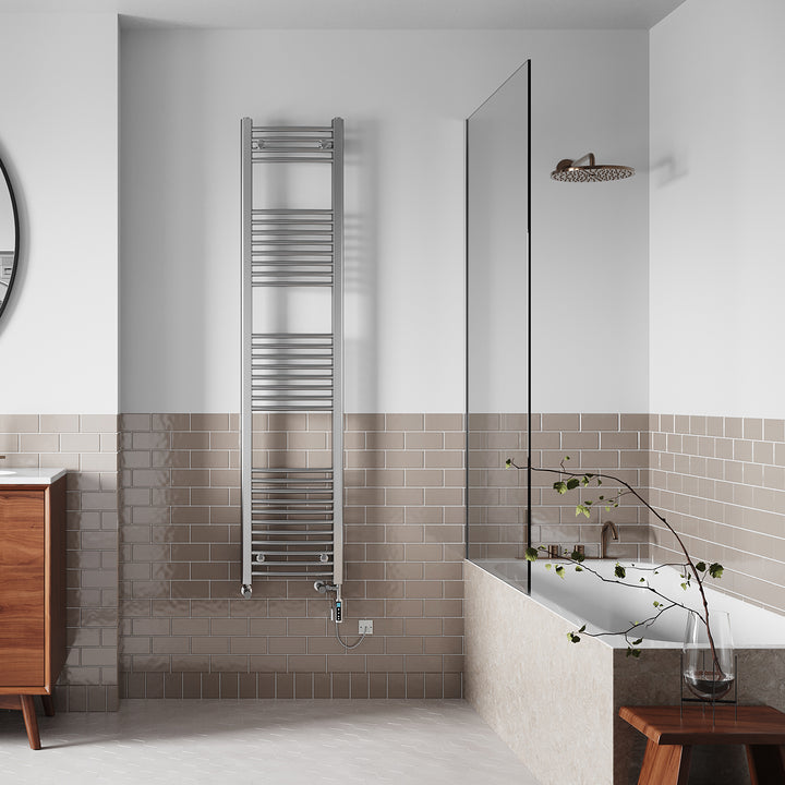 Zennor - Chrome Dual Fuel Towel Rail H1800mm x W400mm Thermostatic WIFI - Curved