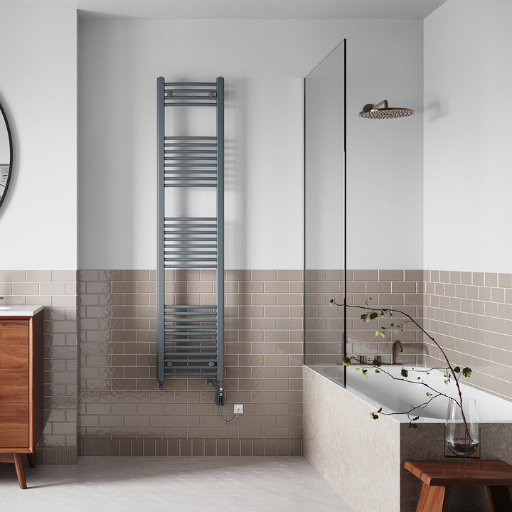 Zennor - Anthracite Dual Fuel Towel Rail H1800mm x W400mm Thermostatic WIFI - Curved
