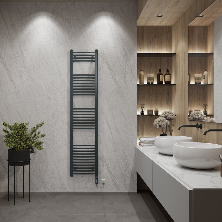 Zennor - Anthracite Electric Towel Rail H1800mm x W400mm Curved 600w Thermostatic WIFI