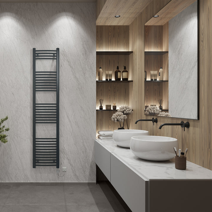 Zennor - Anthracite Electric Towel Rail H1800mm x W400mm Curved 600w Thermostatic