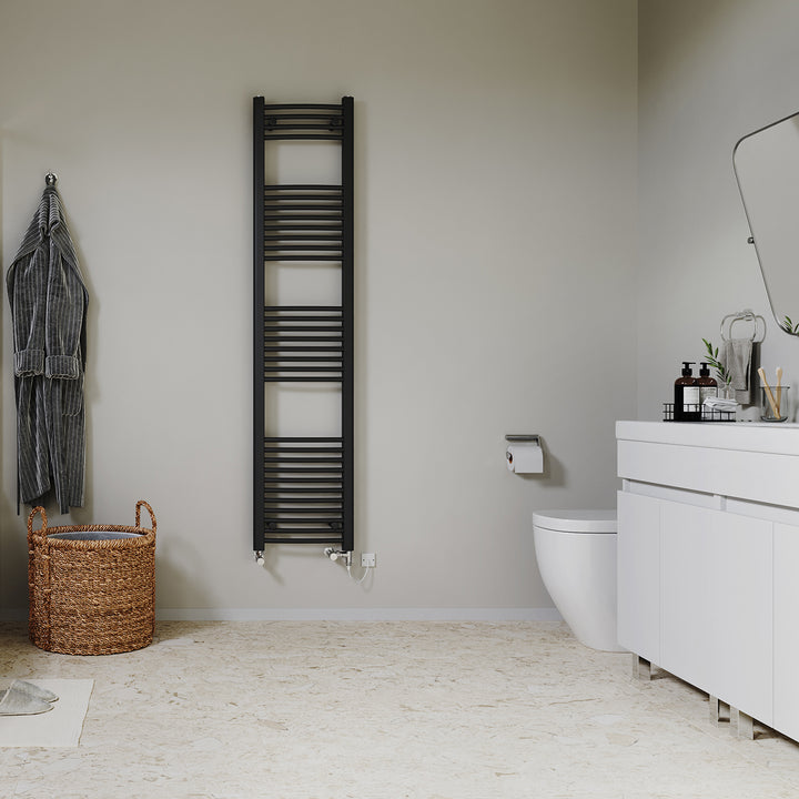Zennor - Black Dual Fuel Towel Rail H1800mm x W400mm Standard - Curved