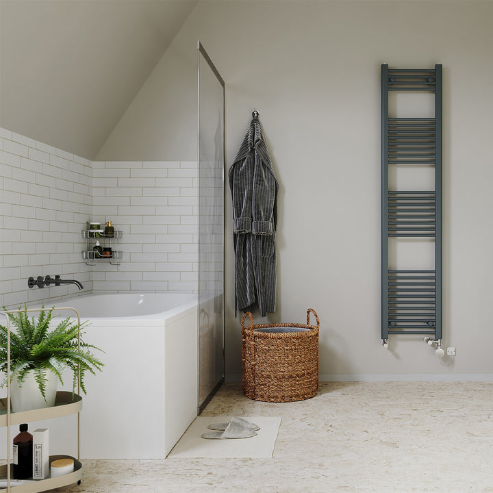 Zennor - Anthracite Dual Fuel Towel Rail H1800mm x W400mm Thermostatic - Straight