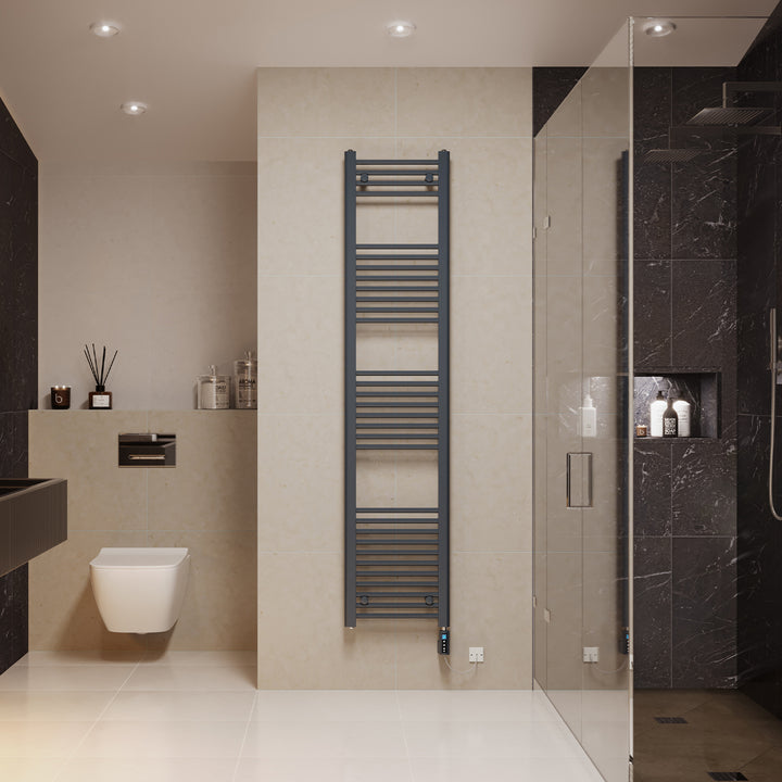 Zennor - Anthracite Electric Towel Rail H1800mm x W400mm Straight 600w Thermostatic WIFI