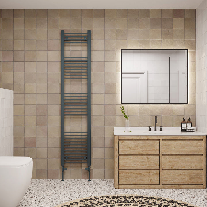 Zennor - Anthracite Heated Towel Rail - H1800mm x W400mm - Straight