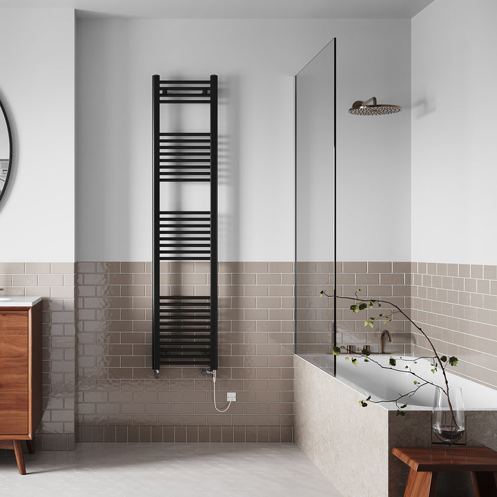 Zennor - Black Dual Fuel Towel Rail H1800mm x W400mm Standard