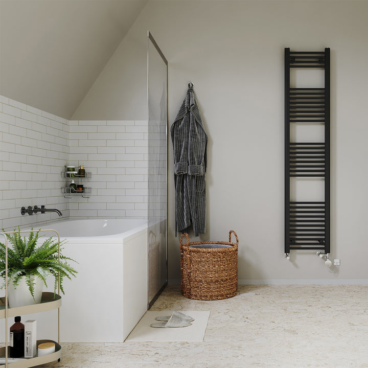 Zennor - Black Dual Fuel Towel Rail H1800mm x W400mm Thermostatic - Straight