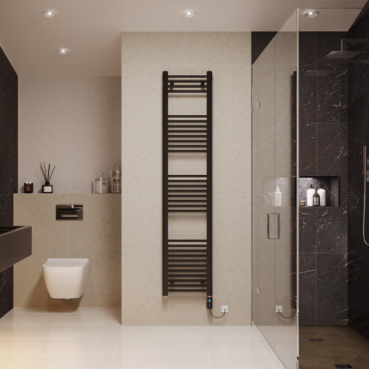 Zennor - Black Electric Towel Rail H1800mm x W400mm Straight 600w Thermostatic WIFI