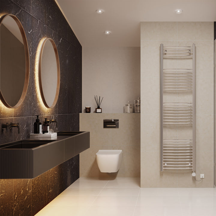 Zennor - Chrome Electric Towel Rail H1800mm x W500mm Curved 600w Thermostatic