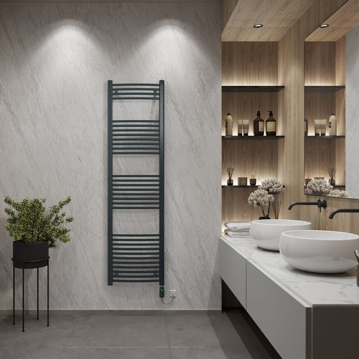 Zennor - Anthracite Electric Towel Rail H1800mm x W500mm Curved 600w Thermostatic WIFI