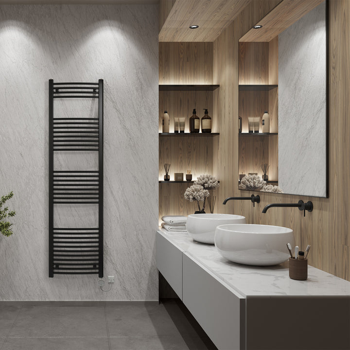 Zennor - Black Electric Towel Rail H1800mm x W500mm Curved 700w Thermostatic