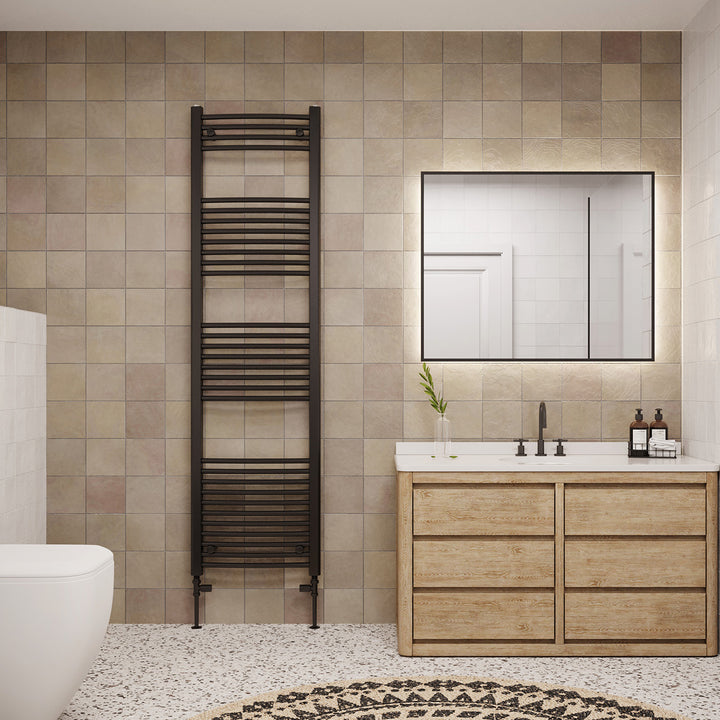 Zennor - Black Heated Towel Rail - H1800mm x W500mm - Curved