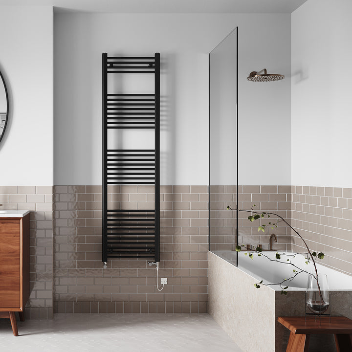 Zennor - Black Dual Fuel Towel Rail H1800mm x W500mm Standard - Straight