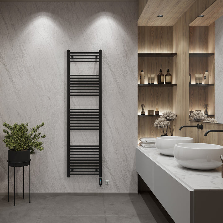 Zennor - Black Electric Towel Rail H1800mm x W500mm Straight 600w Thermostatic WIFI