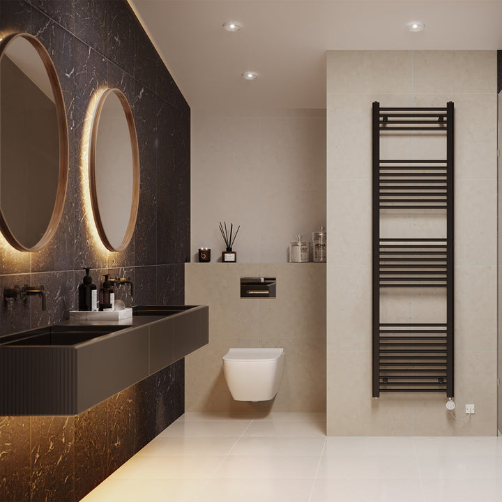 Zennor - Black Electric Towel Rail H1800mm x W500mm Straight 700w Thermostatic