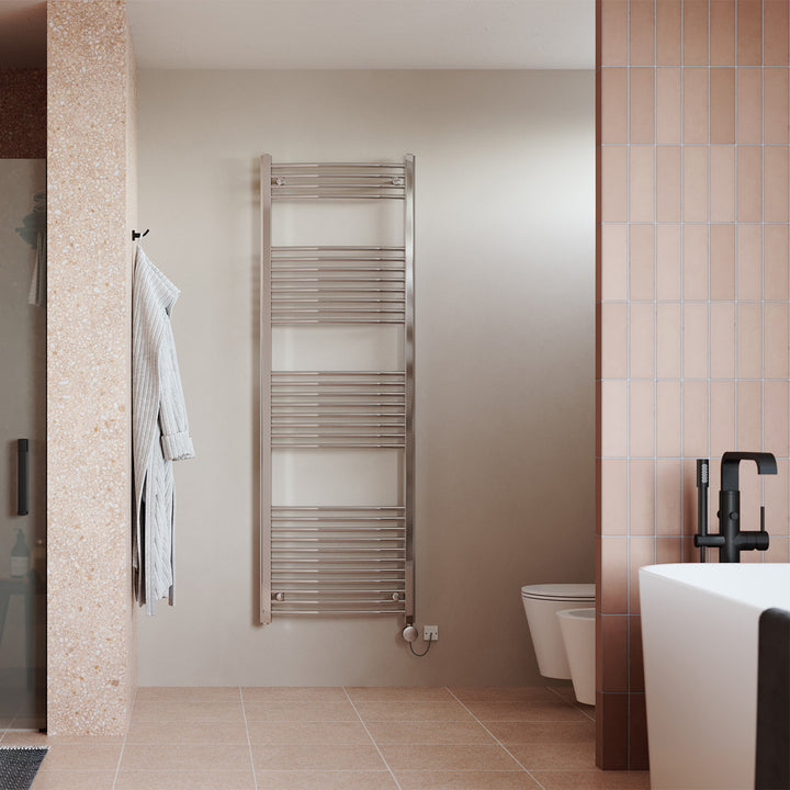 Zennor - Chrome Electric Towel Rail H1800mm x W600mm Curved 600w Thermostatic