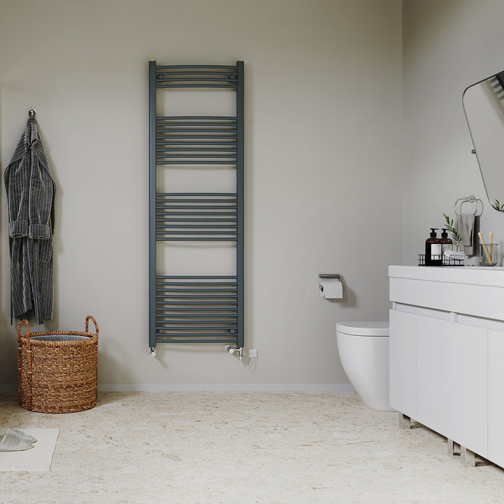 Zennor - Anthracite Dual Fuel Towel Rail H1800mm x W600mm Standard - Curved