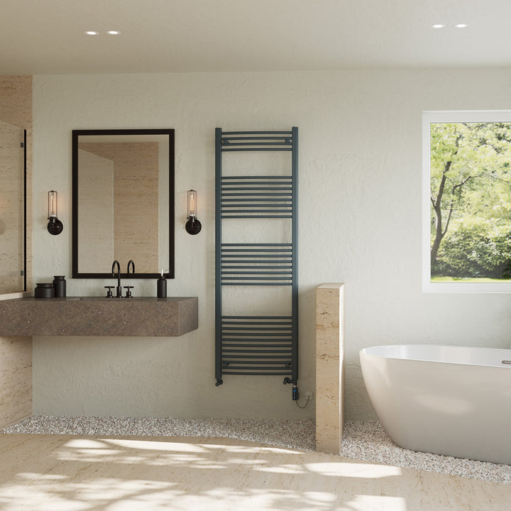 Zennor - Anthracite Dual Fuel Towel Rail H1800mm x W600mm Thermostatic WIFI - Curved