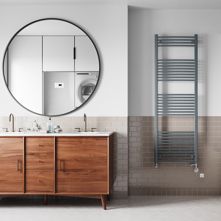 Zennor - Anthracite Dual Fuel Towel Rail H1800mm x W600mm Thermostatic - Curved