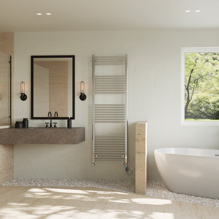 Zennor - Chrome Dual Fuel Towel Rail H1800mm x W600mm Thermostatic WIFI - Straight