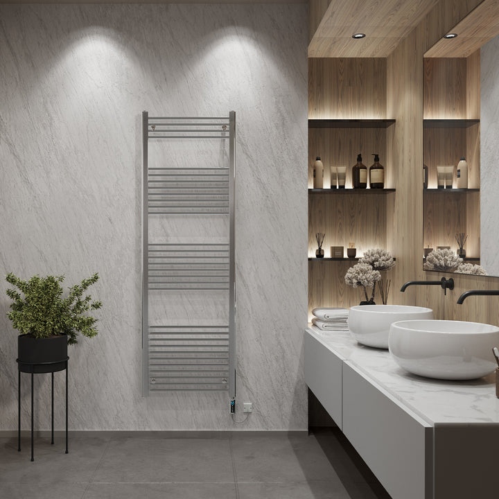 Zennor - Chrome Electric Towel Rail H1800mm x W600mm Straight 600w Thermostatic WIFI